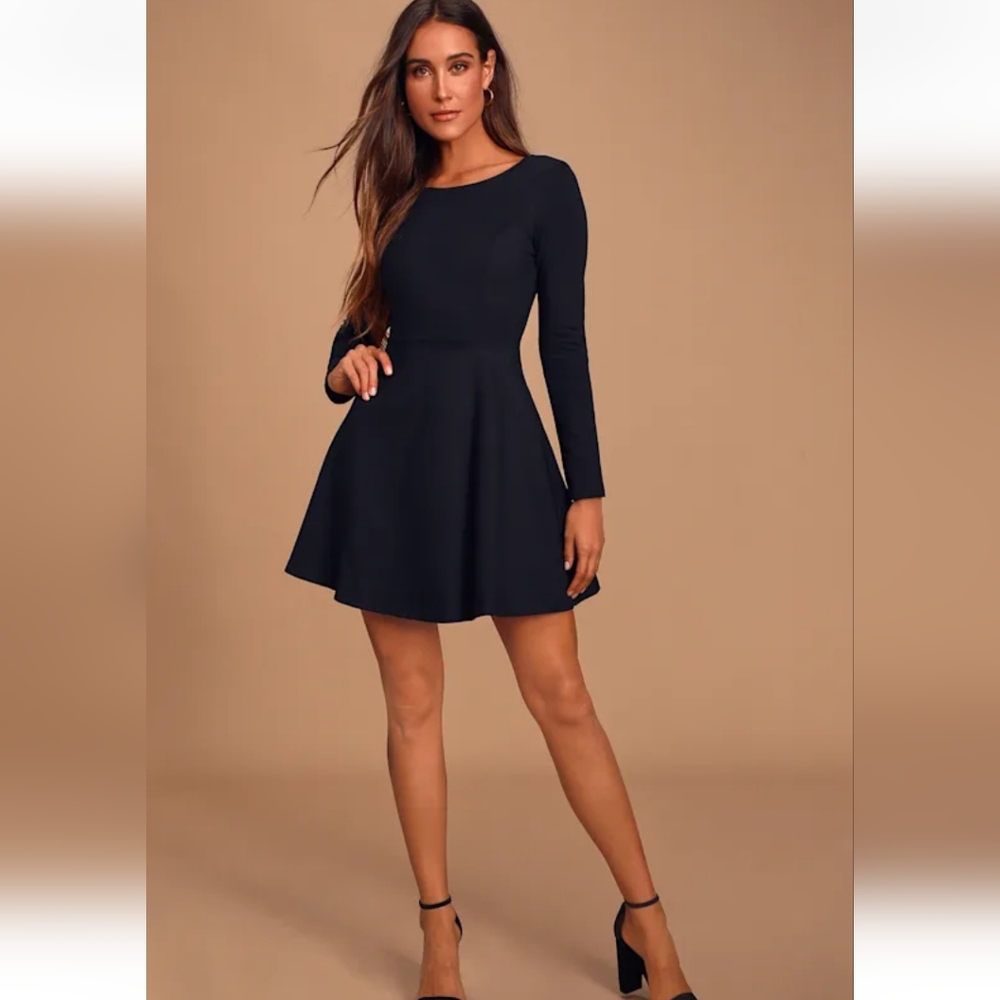 Lulu's Forever Chic Black Long Sleeve Dress Size Small
